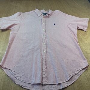 Ralph Lauren Men XXL Red White Seersucker Stripe Short Sleeve Button Down Shirt